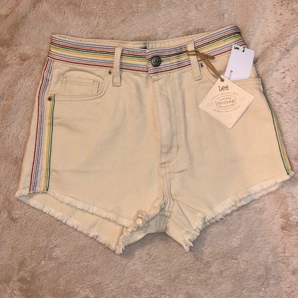 Lee - Rainbow Embroidery Cut Off Shorts - Ecru - Picture 2 of 8